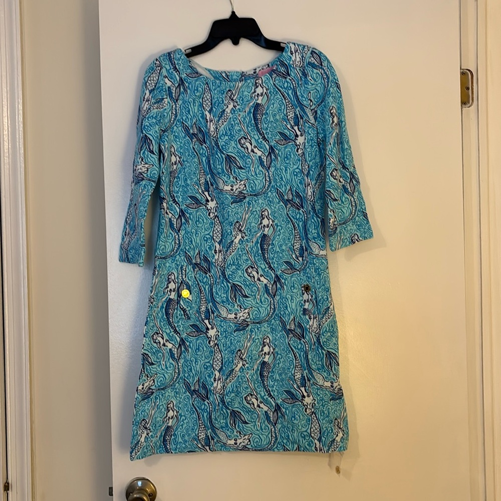 LILLY PULITZER CHARLENE NICE TAIL SPA BLUE MERMAID COTTON STRETCH SHIFT DRESS